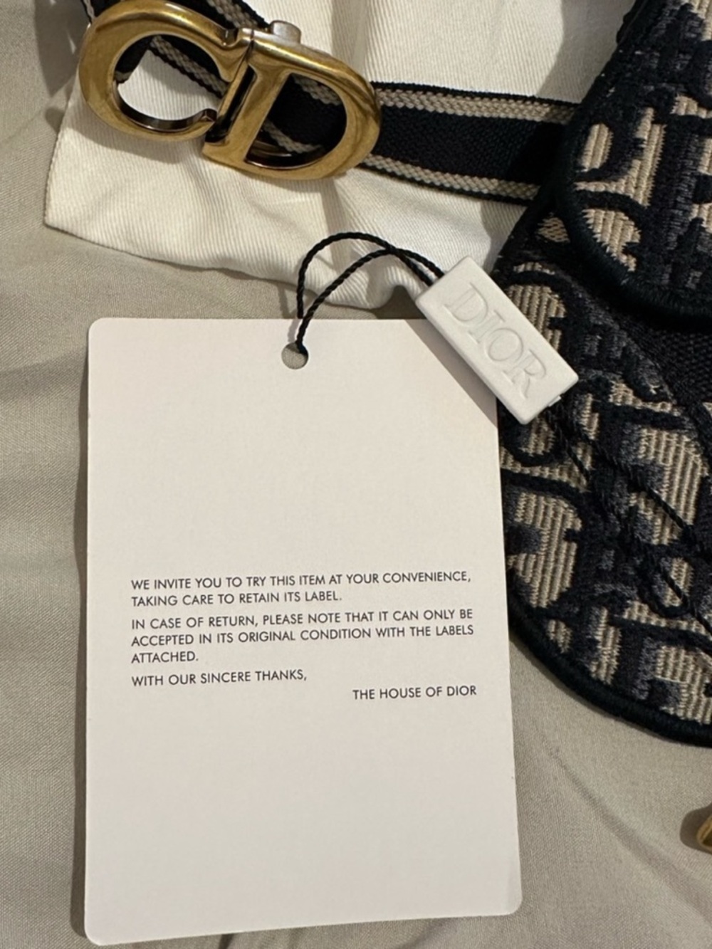 Dior Navy & White Oblique Mini Saddle Bag with Gold 'D' Charm - Picture 9 of 12